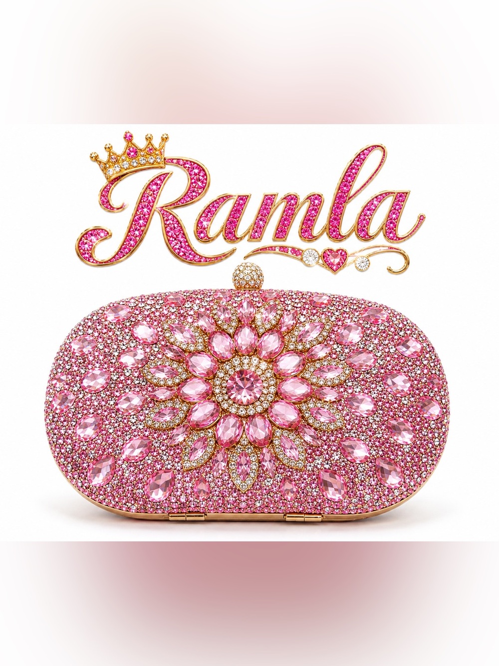 Ramla Pink Crystal & Rhinestone Embellished Frame Clutch